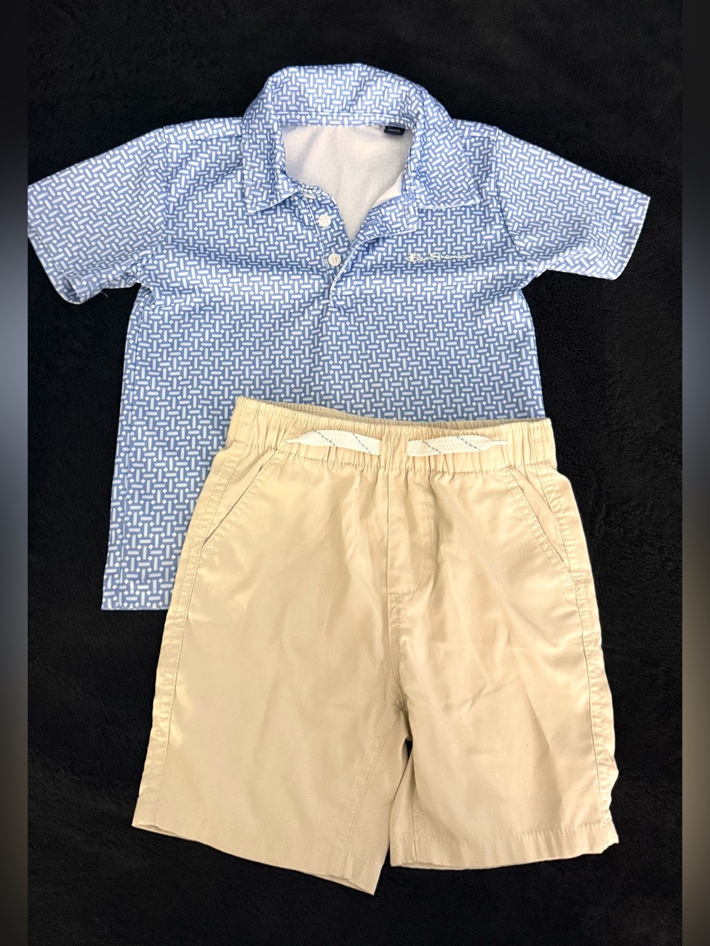 Blue Patterned Polo & Khaki Shorts Set - Kids
